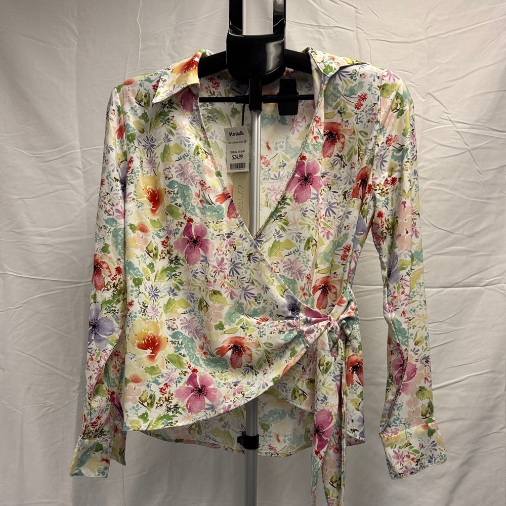 Rachel Zoe Multicolor Floral Wrap Blouse